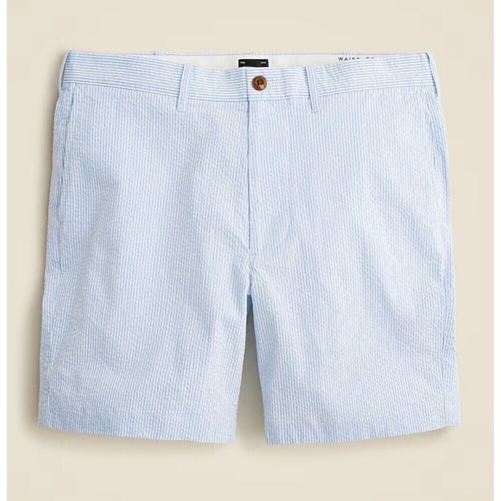 J.CREW‎ 7" Stretch Seersucker Short Size 42 Blue White NEW Preppy Coastal BE493